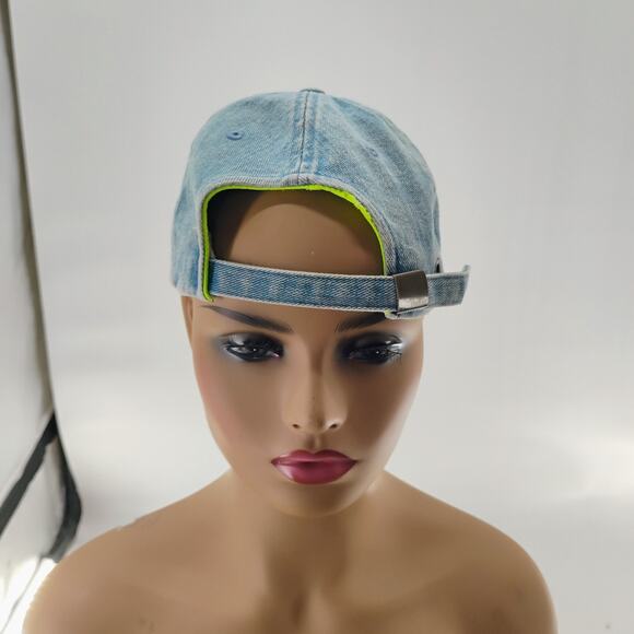 Vtg Tommy Hilfiger Jeans Adjustable Denim Baseball Flag Logo Cap Hat Leather Str - Picture 5 of 9